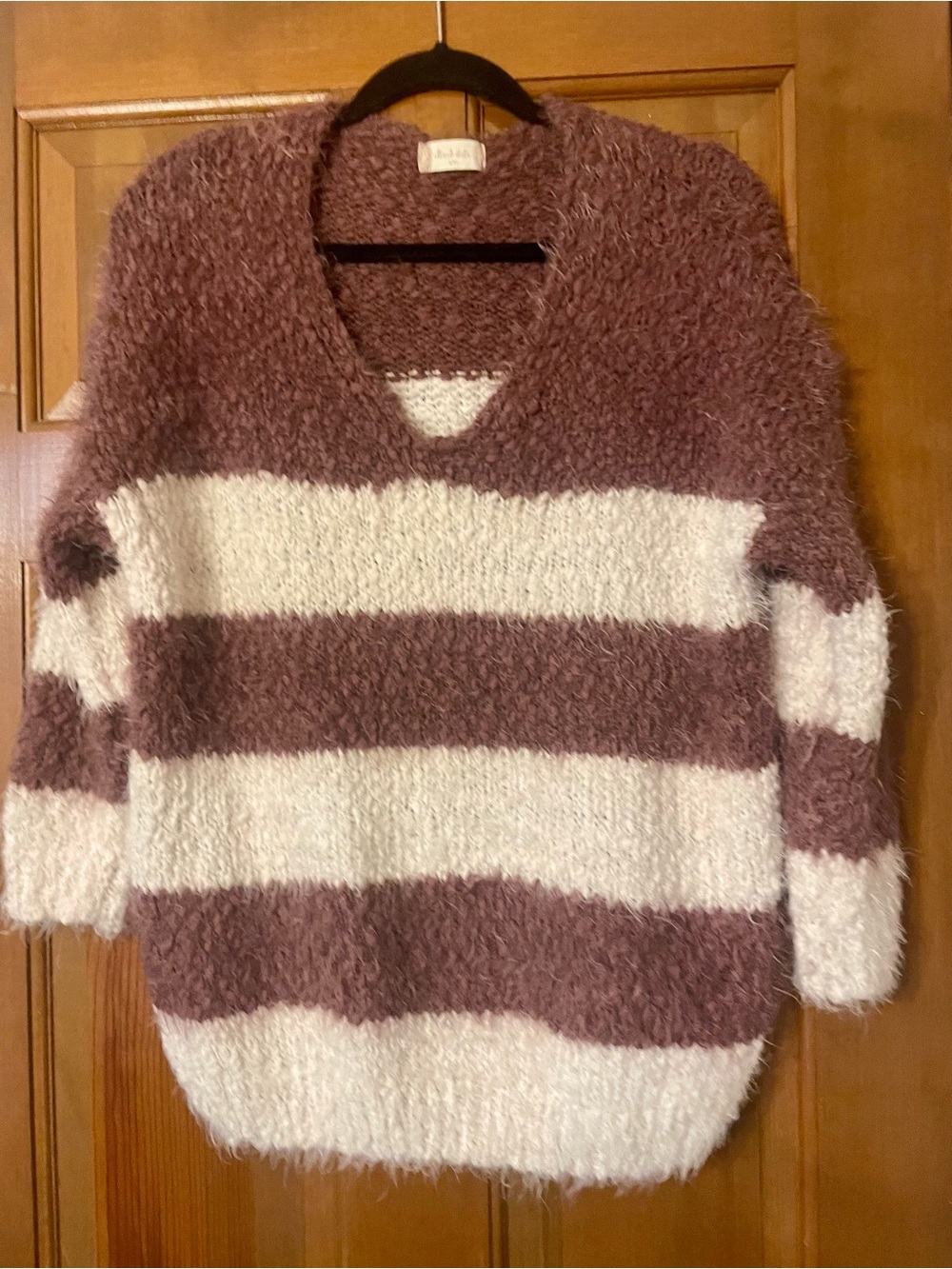 Altar’d State Cozy Striped Fuzzy Sweater in Mauve and Cream Size S/M